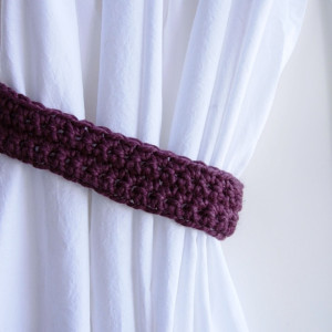 One Pair of Solid Fig Purple Curtain Tie Backs, Drapery Tiebacks for Drapes, Soft Wool Blend, Basic, Simple, Crochet Knit, Ready to Ship in 3 Days