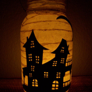 Grungy Primitive Halloween Haunted House Lantern Light Luminary Porch Mantel Decoration Table Centerpiece Office Camping Gift Wedding Fall