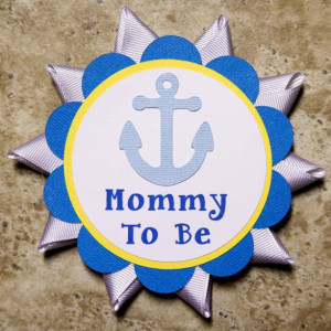 Anchor ocean theme name tag button pins for Baby Shower or Birthday Party (Quantity 2)