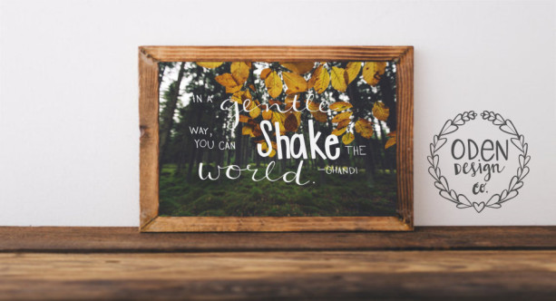 Ghandi Quote Poster "In a Gentle Way You Can Shake the World"  24x36 wall decor succulent, leaf, watercolor background