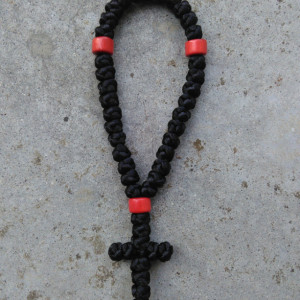 komboskini/orthodox prayer rope 33 knot- black-red bead
