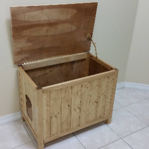Medium, Odor Free, Custom, Hand Made in USA, Wood Cat Litter Box Chest. No Assembly Needed. Not MDF
