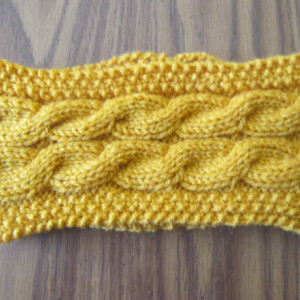 Hand Knit Headband/ Earmuff- Gold