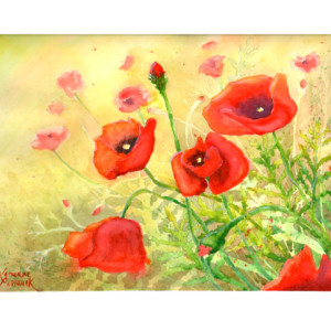 Sunlit Poppies print from original watercolor painting, 5x7