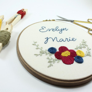 Floral Custom Baby Name Embroidery Hoop Art