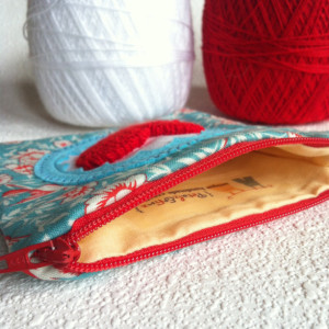 Square bird love zipper pouch with needle punch embroidery