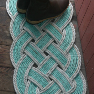 As Seen on HGTV Magazine Eco-Friendly Green & Silver Rope Rug 36" x 15" Recycled Rope Unique Gift Doormat