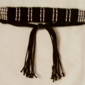 Black Hand Woven Bracelet with Clear Seed Beads