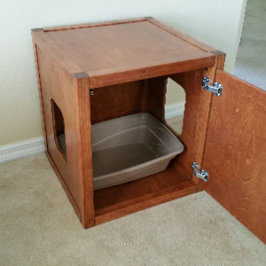 Cat Litter Box Cube, Wood not MDF, Made in USA, Choose Your Stain and Opening Position