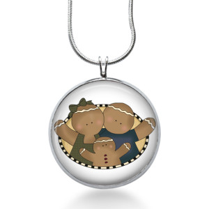 Gingerbread Family Necklace - Ginger Bread Jewelry - Cookie Pendant - Holiday