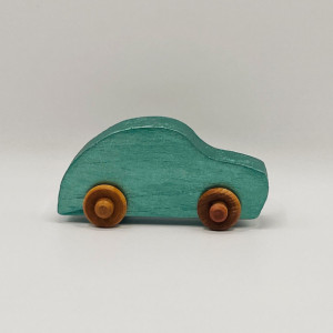 Handcrafted American Made Wooden Toy Car, Malachite Green with Red Oak Lumber