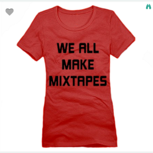 We All Make Mixtapes XS To XL District Brand Crew T-shirt For Women In Red With Black Ink