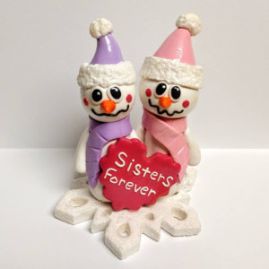 Polymer Clay, Christmas, Keepsake, Snowman Sisters, Sisters Forever, One of a Kind, Unique Gift