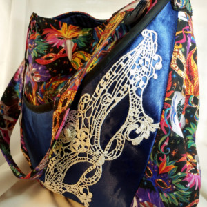 Masquerade Collection Oval Messenger Bag - Mask Mardi Gras print - multicolor