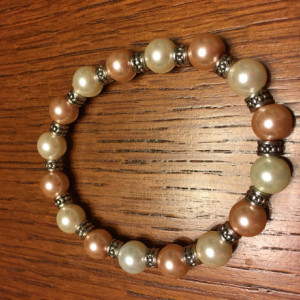 White/Pink Pearl Glass Bead Elastic Bracelet