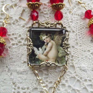 Victorian Valentine Cupid Necklace Set