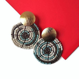 Beaded Earrings; Light Weight Bronze;  Blue earrings; Gold Earrings; Trending Jewelry; Studs; Statement Earrings; Unique Earrings.
