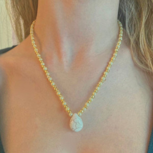 white and gold stone necklace
