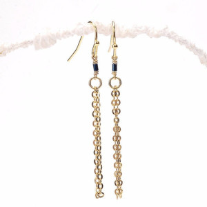 Thin Blue Hematite Tube Tassel Earrings