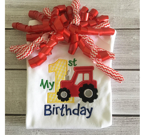 Tractor 1st Birthday Appliqué Shirt or Bodysuit, First Birthday Shirt, Farm Theme Birthday Shirt