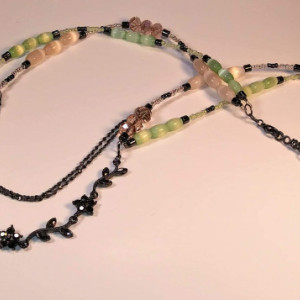 Pink and Green Floral Beaded Necklace