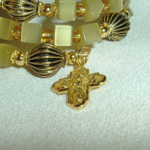 Rosary Bracelet of Greenish Gold Beads, Goldtone Findings