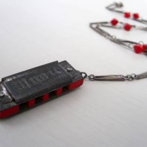 Red Miniature Harmonica Necklace