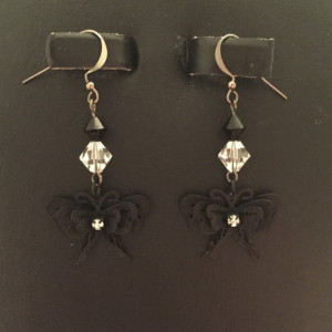 Real Onyx and Czech Crystal Black Butterfly Earrings