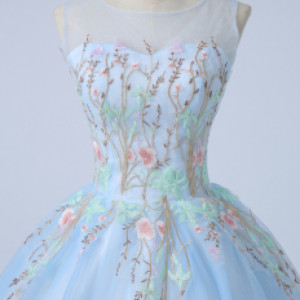 Ice Blue Tulle Embroidery Long Custom Made Evening Dress, Formal Dress