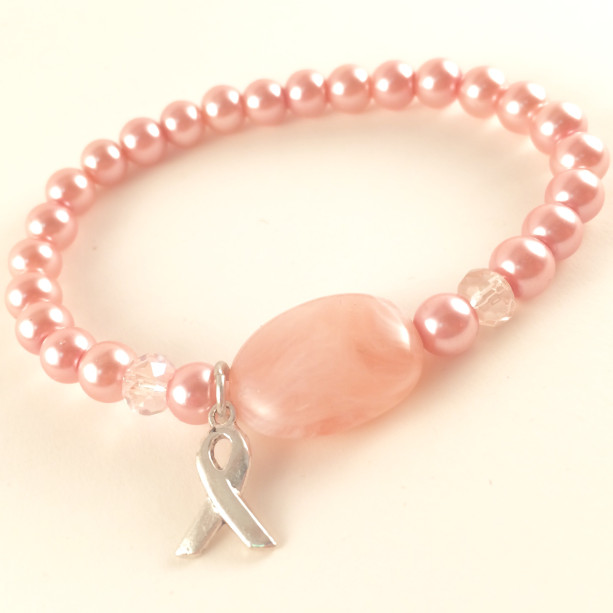 Breast Cancer pink pearl & stone bracelet 