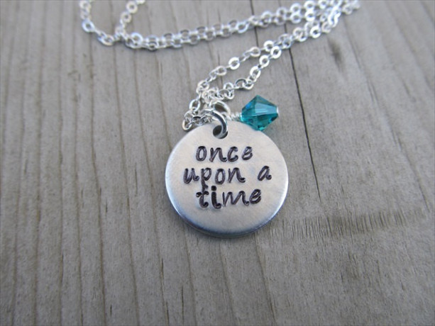 Once Upon A Time Inspiration Necklace- Hand-Stamped "once upon a time" with an accent bead in your choice of colors
