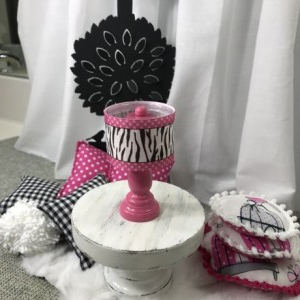 Pink Pedestal Lamp with Zebra Lampshade for Dolls