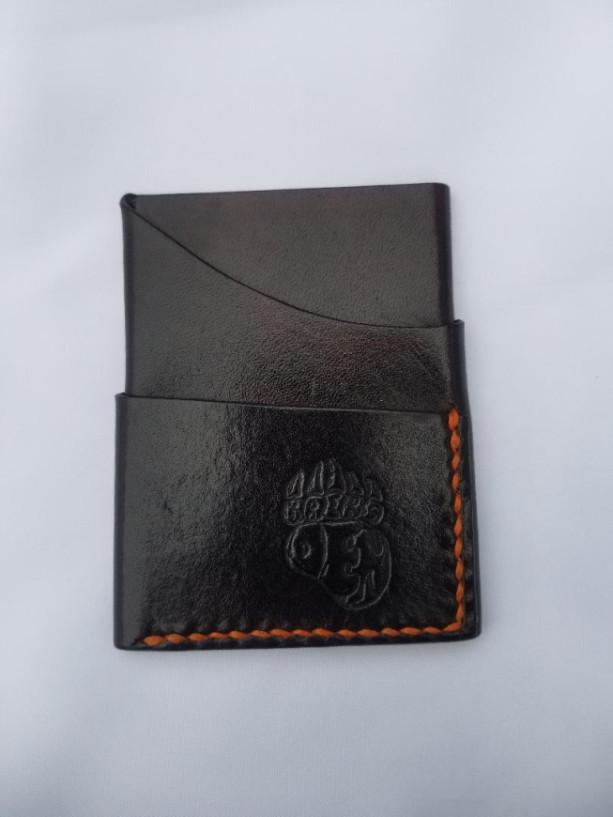 Leather Card Wallet Chocolate brown with orange thread