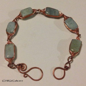Wire wrapped jewelry, wire wrapped copper necklace , handmade jewelry, aquamarine stone bead, handmade clasp