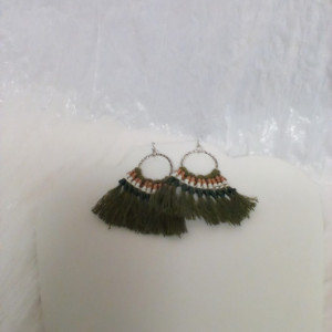 Multi color green macrame hoop earrings