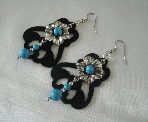 Turquoise And Leather Earrings