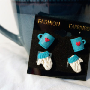 Polymer clay mitten and mug earrings