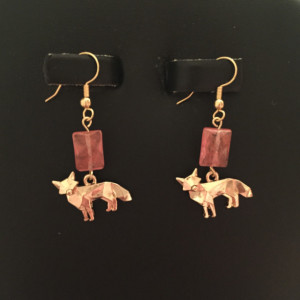 14K Gold Plate with Strawberry Quartz and Foxes Earrings