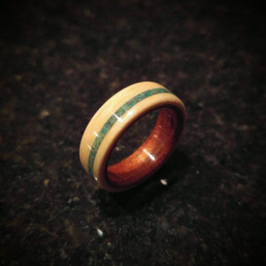 Ready to ship size 8.5 (Bentwood ring) Beech with spanish cedar and a thin offset crysicola