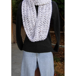 Women's White Tweed INFINITY SCARF with Black and Brown, Extra Soft Loop Cowl, Chunky Crochet Knit Warm Winter Lightweight Endless Circle..Ready to Ship in 3 Days