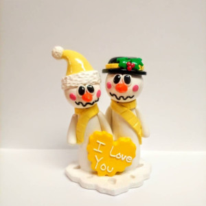 Polymer Clay, Christmas, Keepsake, Snowman Couple, I Love You, One of a Kind, Unique Gift