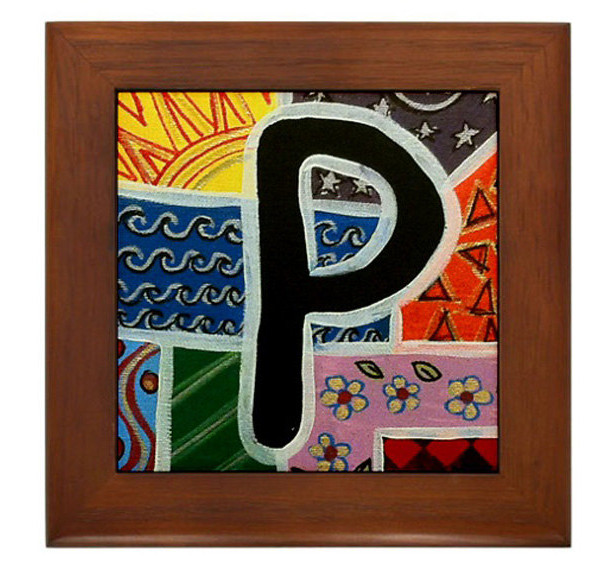 Folk Art - Letter "P" - FRAMED TILE By Artist A.V.Aposte