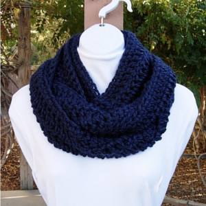 Extra Soft and Long Navy Blue INFINITY SCARF Loop Cowl, Dark Solid Blue Winter Crochet Knit Endless Circle, Women's or Men's, Ready to Ship in 3 Days