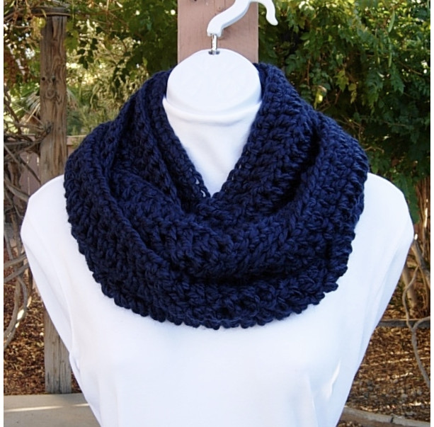 Extra Soft and Long Navy Blue INFINITY SCARF Loop Cowl, Dark Solid Blue Winter Crochet Knit Endless Circle, Women's or Men's, Ready to Ship in 3 Days