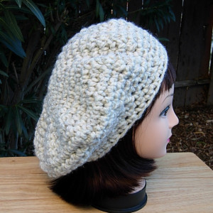 Off White Chunky Beret Cap, COLOR OPTIONS, Slouchy Hat, Thick Bulky Warm Winter Wool Blend Women's Crochet Knit Tam, Ready to Ship in 3 Days