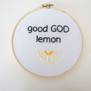 Good GOD Lemon, Jack Donaghy Quote, 30 Rock Quote, Liz Lemon Quote, Embroidery Hoop Art, Pop Culture Cross Stitch, TV Quote Art, Wall Art