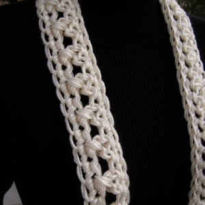Small SUMMER SCARF Infinity Loop, Solid Light Cream Champagne Off White, Extra Soft 100% Acrylic Crochet Knit Narrow Skinny, Cowl..Ready to Ship in 2 Days