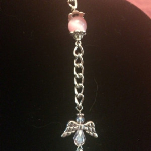 20" Pink Angel Glass Beaded Necklace Lanyard ID Badge Clip