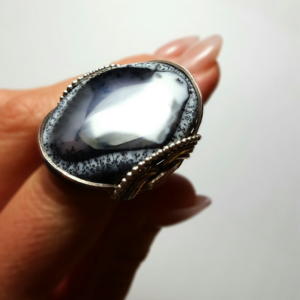 Handmade Dendritic Opal Ring Size 9.5 to 10.5 Sterling Silver