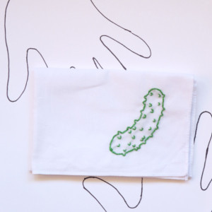 Hand Embroidered Pickle Hankie by wrenbirdarts